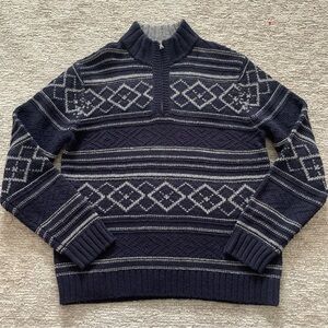 ST JOHNS BAY Sweater Men’s L 1/4 Zip Chunky Knit Geometric Acrylic Wool Cotton
